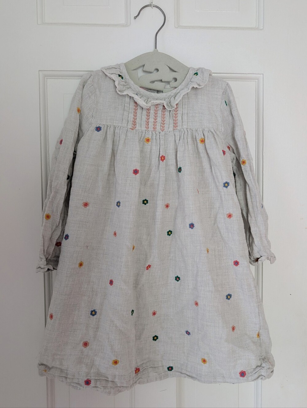 Boden Flower Embroidered Cotton Long-Sleeve Dress Size 3T/4T
